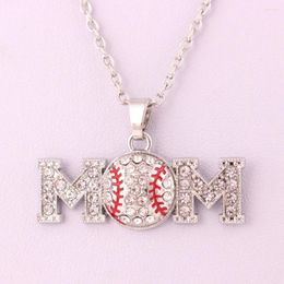 Pendant Necklaces Sporty Rhinestone Baseball Mom Necklace Gift For Her / Under Ten Clear Crystals With Red Enamel