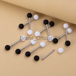 10Pcs 14G Acrylic Surgical Steel Tongue Ring Stud Black White Ball Tongue Pierc Barbell Nipple Rings Sexy Piercings Body Jewelry x0808