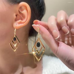 Dangle Earrings Vintage Fahion Geometric Drop For Women Jewelry Golden Plated Earing Trendy Black Crystal Pendant