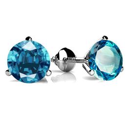 Stud Prong Round Aquamarine Screw Back Earrings For Women 925 Sterling Sier Birthstone Jewellery Blue Crystal Zircon Earringss Dhgarden Dhp1A