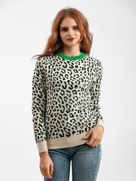 Women's Sweaters Women Autumn And Winter Thick Sweater Pullover Leopard Print Jacquard Bump Colour Loose Undershirt2023