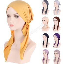 Inner Hat Muslim Women Pre-Tied Hijab Bonnet Chemo Caps Cancer Beanies Hair Loss Underscarf Strech Femme Headwear Headwrap Mujer