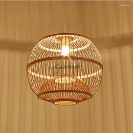 Pendant Lamps Japanese Style Hanging Lights Living Room Kitchen Island Hand Make Wood Bamboo Lamp Dining Light E27