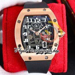 ZYF 67-01 Automatic Mechanical Mens Watch Rose Gold 316L Stainless Steel Case Skeleton Dial Number Markers Black Rubber Strap Super Version eternity Reloj Watches