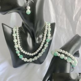 Earrings Necklace Set Hand Made Greek Sorority Double Line White Green Fashion Classic Collarbone Neck Amptemperament Drop Dhgarden Dh0Mj