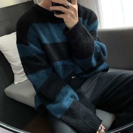 Men's Sweaters Knitted Striped Sweater Men O Neck Patchwork Design Soft Loose Sweater Top Trendy Male Fashion Korea Jumper Pullover J230808