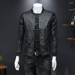 Men's Jackets 4X 5XL Luxury Flocking Bomber Jacket Mens Autumn Business Vintage Casual Slim Lapel Single Breasted Printing Coats