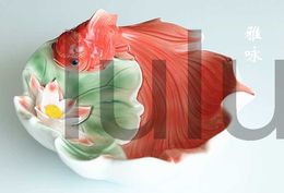 European-Style Living Room Goldfish Lotus Large Ceramic Ashtray Home Personalised Office Multi-Functional Candy Plate Creative HKD230808