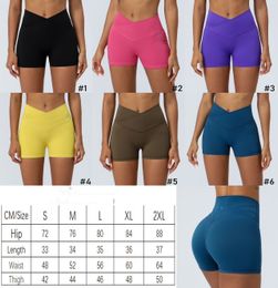 Yoga Shorts Ribber Women's Sports Seamless Cross Waist Pants Running Fitness Stretchy Gym Underwear Workout Short Leggings