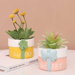 Planters Pots Pot bunga berkebun Desktop empat semanggi sukulen Resin Pot bunga lanskap daging