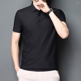 Men's T Shirts Ice Silk Traceless T-shirt Light Business Solid Color Half Sleeve Top Smooth Breathable Polo Shirt