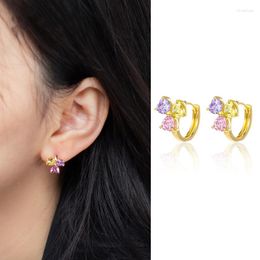 Hoop Earrings Colour Artificial Gemstone Clover Ear Button European And American Fashion Temperament Retro Female Jewellery