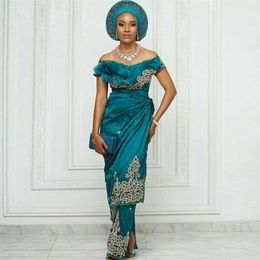 Aso Ebi Mermaid Evening Party Dress Off the Shoulder Ruffles Beaded Prom Dress Side Split Nigeria Formal Occasion Party Wear249V