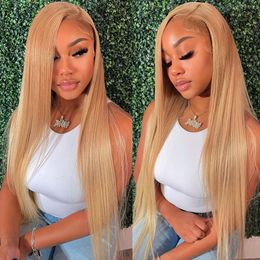 Human Chignons 13x4 HD Transparent Lace Front Hair Wigs 27 Honey Blonde Coloured Straight Frontal For Black Women 230807