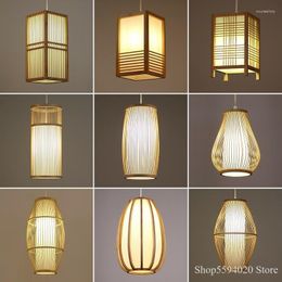 Pendant Lamps Japanese Bamboo Chandelier Lights Restaurant Bedroom Bedside Hanging Lamp Tea Room Living Chinese Zen