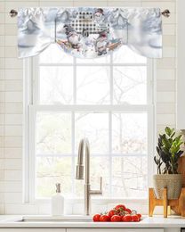 Curtain Christmas Truck Snowman Gift Window Living Room Kitchen Cabinet Tie-up Valance Rod Pocket