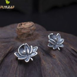 Stud Real 925 Sterling Silver Lotus Flower Earrings Jewellery For Women Chinese Style Vintage Earings Fine 230807