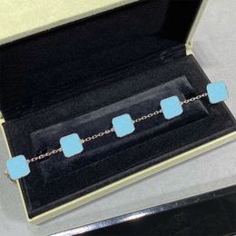 Luxury Limited Edition Bracelet Ladies Blue Ceramic Clover Pendant Diamond Square Simple Premium Glitter Party Jewellery with Gift Box