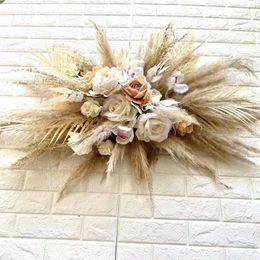 Decorative Flowers Wreaths Dried Flower Pampas Grass Artificial Rose Boho Wedding Flower Arrangement Wedding Arch Row Table Flower Party Po Display 230808