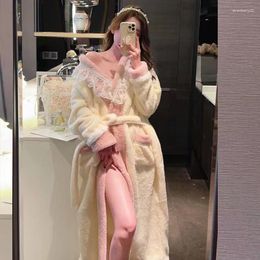 Women's Sleepwear Winter Thick Warm Flannel Pyjamas For Women Soft Long Sleeve Night Robe Korean Style Bath Home Clothes