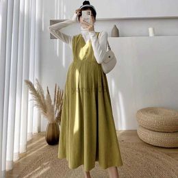 Maternity Dresses CARECODE Corduroy Maternity Dresses For Pregnant Women Spring Autumn Casual Bottoming Shirt Sleeveles Long Dress Two-piece Set HKD230808