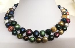 Chains Women Jewellery 2 Rows Natural Pearl 12x14mm Green Red Black Baroque Necklace Freshwater Handmade Gift