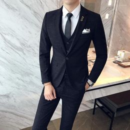 Men's Suits Korean Style Exquisite Single Button Business Suit Mens Slim-fit Formal Social 3-pcs Casual Dress Set