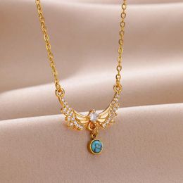 Pendant Necklaces Zircon Wing Necklace For Women Shiny Crystal Stainless Steel 2023 Trend Wedding Jewelry Collares