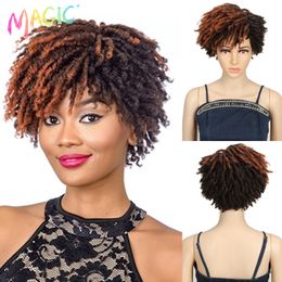 Synthetic Wigs Magic 10 Inches Afro Kinky Curly Wig Short Dreadlock With Bangs Ombre Black Blonde Crochet for Women 230807