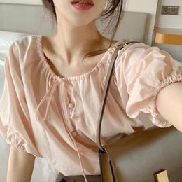 Women's T Shirts Elegant O-Neck Button Half Sleeve Sweet Blouse Clothing 2023 Summer Loose Casual Tops All-match Office Lady Shirt