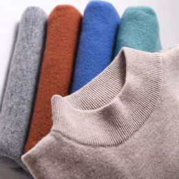 Men's Sweaters Autumn Winter Half High Collar Woollen Sweater Loose Thick Solid Knitted Bottom Shirt Flag Logo Cashmere Casual