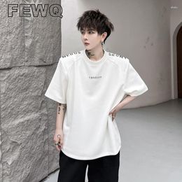 Men's T Shirts FEWQ Casual Male Trendy Tide Letter T-shirts Loose Niche Design Solid Colour Tee 2023 Spring Fashion Round Neck Top 9A8269