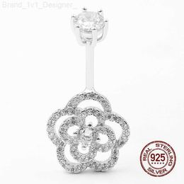 Rose Flower Belly Button Ring for Women 925 Sterling Silver Navel Piercing Ring Zircon Inlaid Flower Navel Ring Body Jewelry L230808