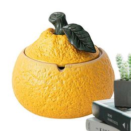 Ashtray With Lid Non-Slip Cigarettes Butt Container Tangerine Shaped Storage Organiser Ash Container With Windproof Lid For HKD230808