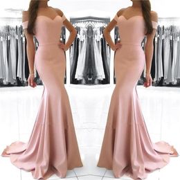 Elegant Satin Bridesmaid Dresses Sexy Off The Shoulder Mermaid Plus Size Long Maid Of Honour Gowns Sweep Train Wedding Guest Dress 256Y