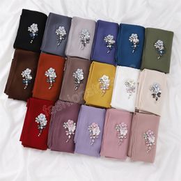 New Bubble Chiffon Hijab With Diamond Rhinestone Shawl Scarf High Quality Shimmer Beads Headband Wrap Foulard Muslim Hijab Sjaal