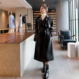 Women's Leather Faux Leather Spring Black Oversized Long Waterproof Leather Trench Coat for Women 2023 Long Sleeve Loose Korean Fashion Clothing HKD230808