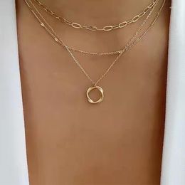 Pendant Necklaces Layered Choker Necklace For Women Twist Gold Silver Plated Chunky Twisted Ring Chain Party Jewellery Gift Her