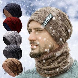 BeanieSkull Caps Mens Beanie Hat 2pcs Ski Cap And Scarf Winter Warm Woolly Hats Knit Ribbed Hiking Outdoor Plus Velvet Thicken Hedging