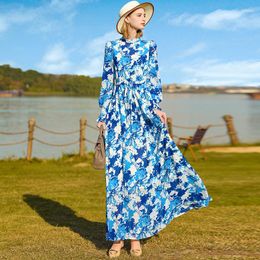 Casual Dresses Chiffon Spring Summer Dress For Women Printed Flowers Long Vacation Holidays Ball Gown Party Clothing Robe Femme