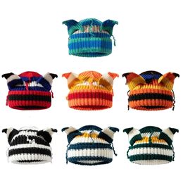 BeanieSkull Caps Handwoven Female Hat Winter Warm Knit Fashion Y2K Devil Horn for Teenagers Girl Women Cosplay Costume Headwear 230808