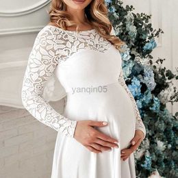 Maternity Dresses 2023 White Chiffon Lace Maternity Dresses for Photo Shoot Long Hollow Out Maternity Photography Props Dresses for Pregnant Women HKD230808
