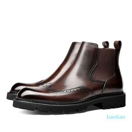 Vintage Men Ankle Boots Genuine Leather Slip On Black Brown Italian Men Dress Boots Formal Elegant Leather Boots Men