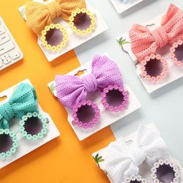 Hair Accessories 2Pcs/Set Bohemia Beach Seaside Baby Headband With Sunglasses Elastic Nylon Sun Glasses Kids Puff Bow Headwear