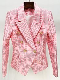 Women's Suits Blazers HIGH STREET est Designer Jacket Women's Double Breasted Lion Buttons Geometrical Jacquard Blazer 230808