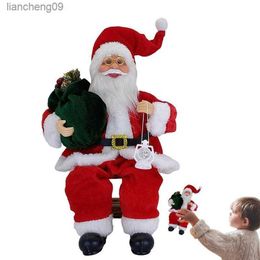 Sitting Santa Claus Christmas Decor 13.8inch Christmas Plush Santa Claus Ornaments Christmas Figurines Table Fireplace Decor L230620