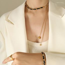 Necklace Earrings Set Fashion Black Leather Rope NecklaceUnisex Bracelet Women's Luxury Premium Tassel Ball Pendant Jewellery