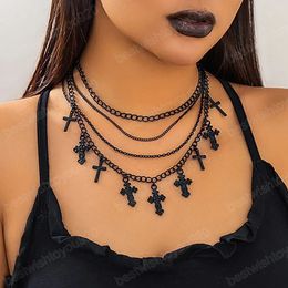 Layered Chain with Cross Pendant Necklace for Women Trendy Black Colour Halloween Choker on Neck 2023 Fashion Jewellery Female