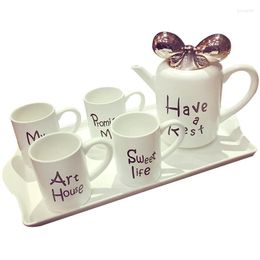 Dinnerware Sets Tea Cup And Saucer Teapot With Lid Set Coffee Mug Bone China Colourful Bowknot Graceful Drinkware Big Tray