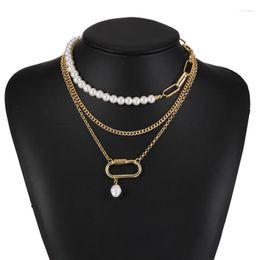 Pendant Necklaces Vintage Elegant Simulated Pearl Necklace Fashion Beaded Square Choker Women Girls Party Jewelry Gold Color